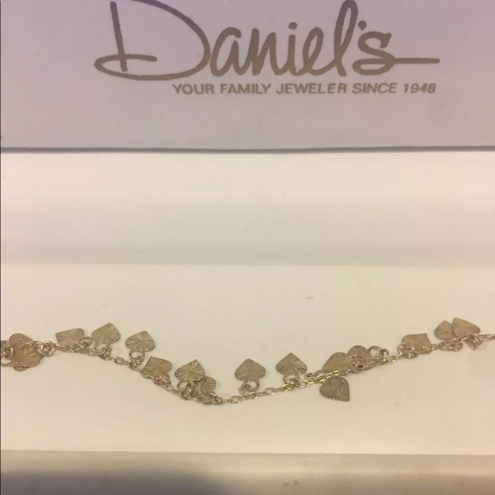 Solid 14k heart charm anklet